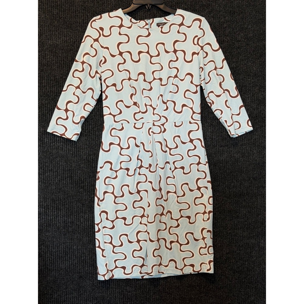 J.McLaughlin Dress Catalina Cloth Small Blue Brown Abstract Geometric Preppy